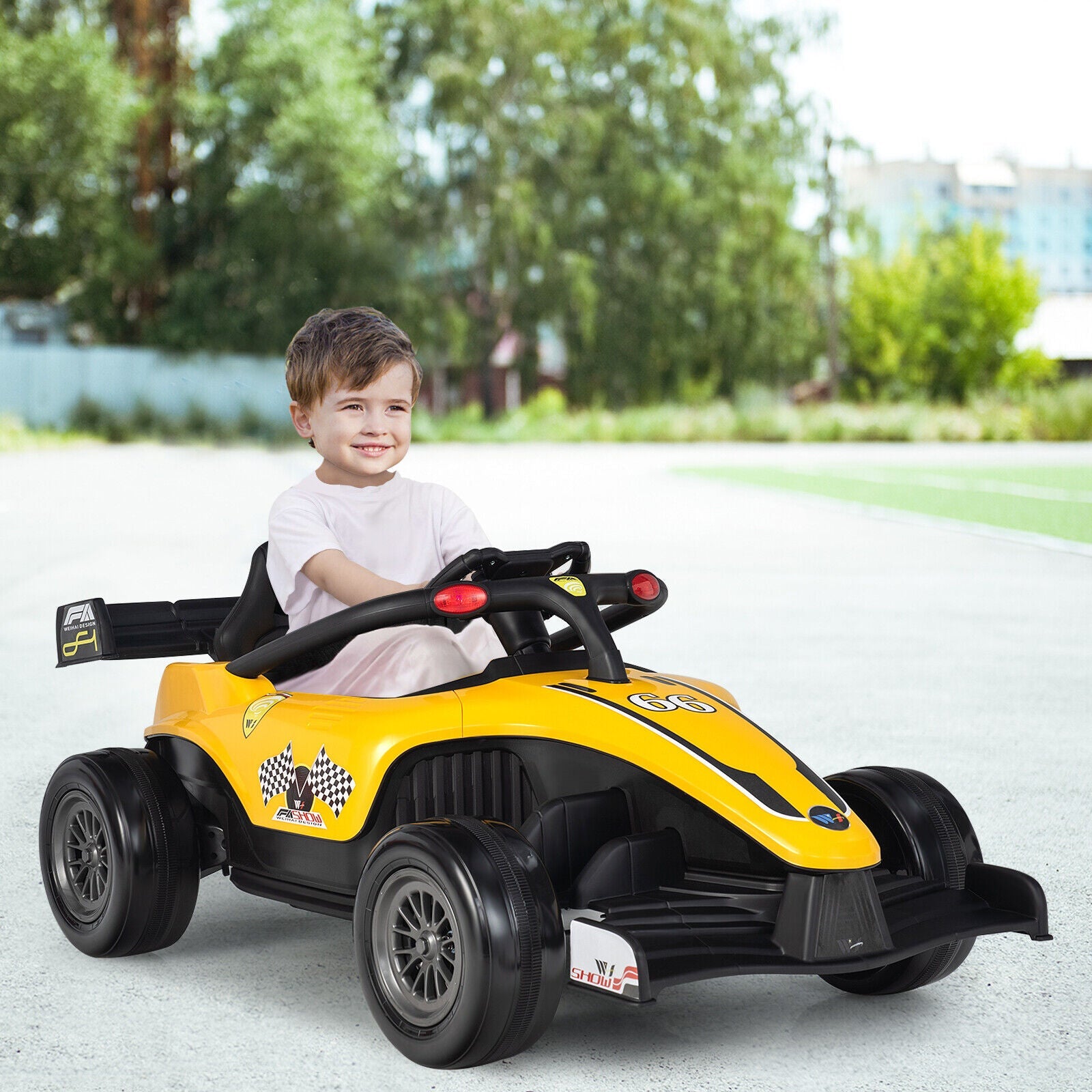 Electric Racing Truck for Kids with Remote Control, MP3 Player, and Lights - Yellow