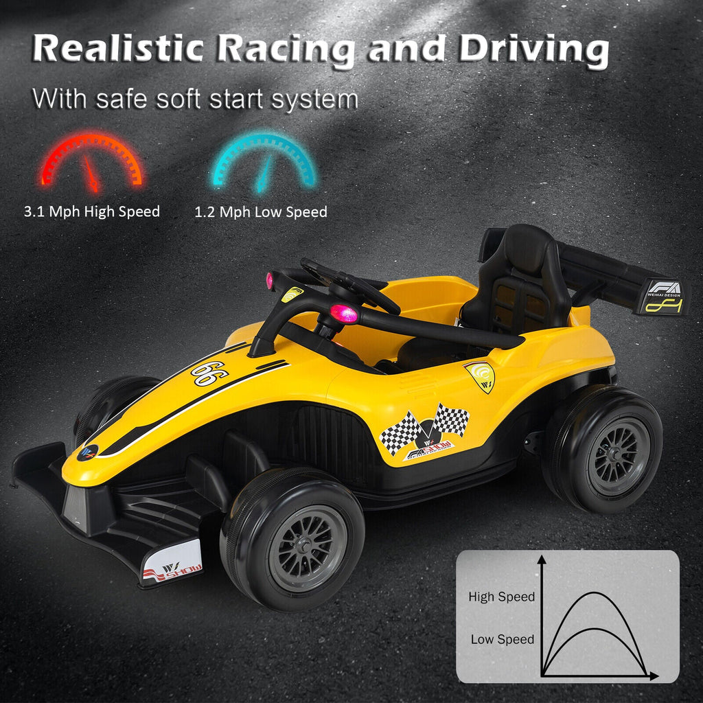 Electric Racing Truck for Kids with Remote Control, MP3 Player, and Lights - Yellow