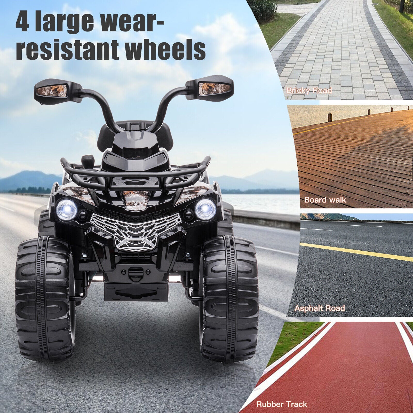Electric Ride On ATV 4-Wheeler Quad Car for Kids with MP3 & LED Lights - Black