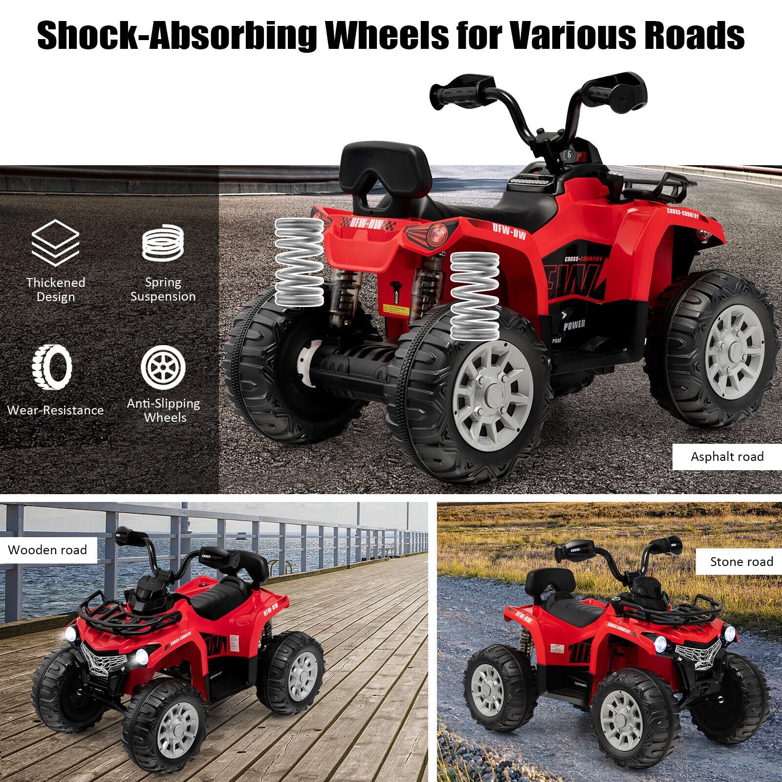 Electric Ride-On ATV for Kids with 2 Speeds, MP3 Player, and Headlights - Red