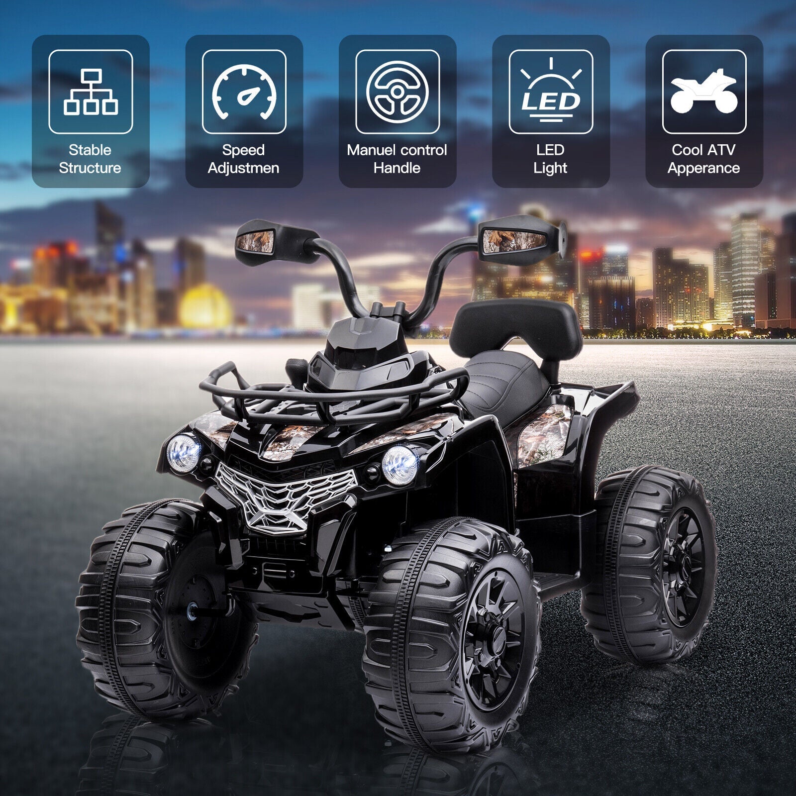 Electric Ride-On ATV Quad 4-Wheeler for Kids with MP3 and LED Lights - 2 Speed Options