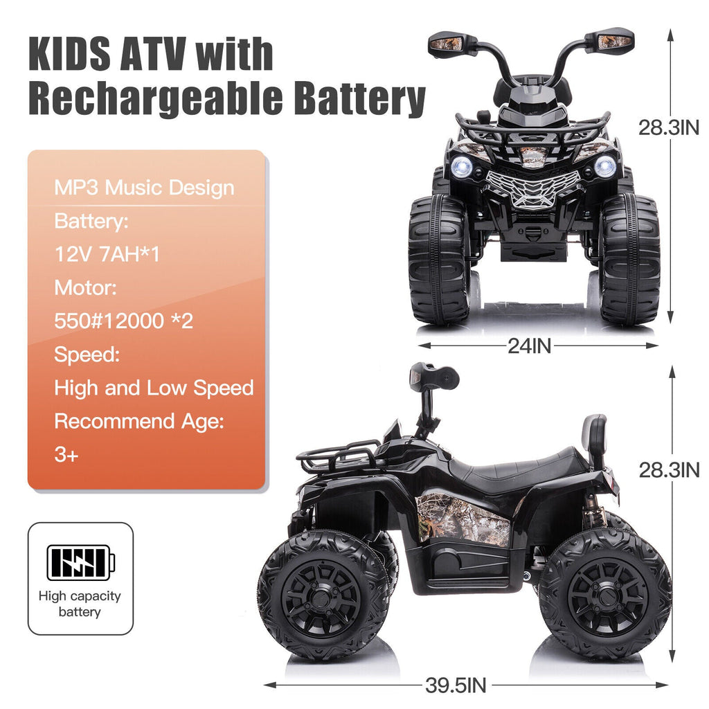 Electric Ride-On ATV Quad 4-Wheeler for Kids with MP3 and LED Lights - 2 Speed Options