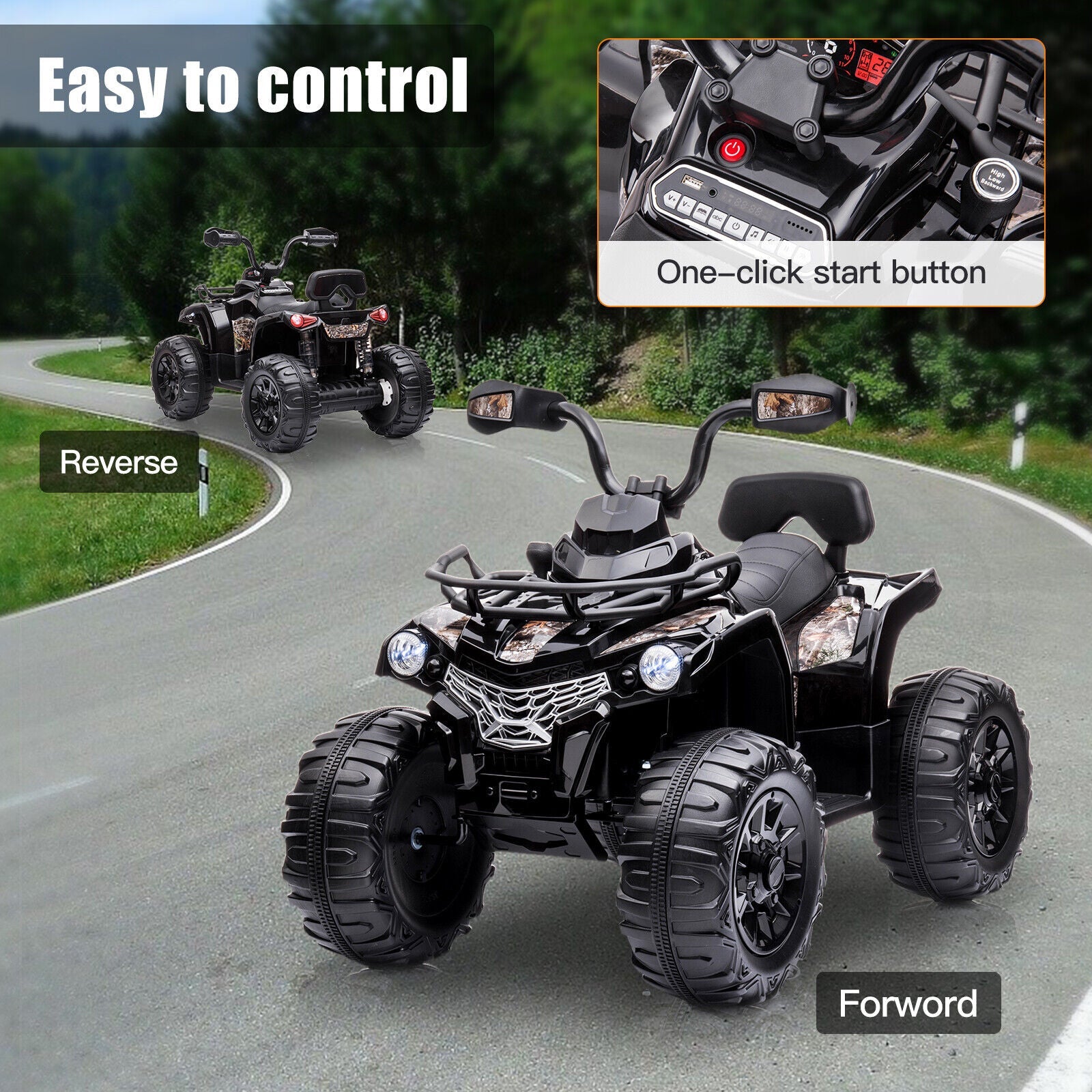Electric ATV 4-Wheeler Quad Car Toy for Kids - 12V, 2 Speeds, Headlights, MP3 Compatible