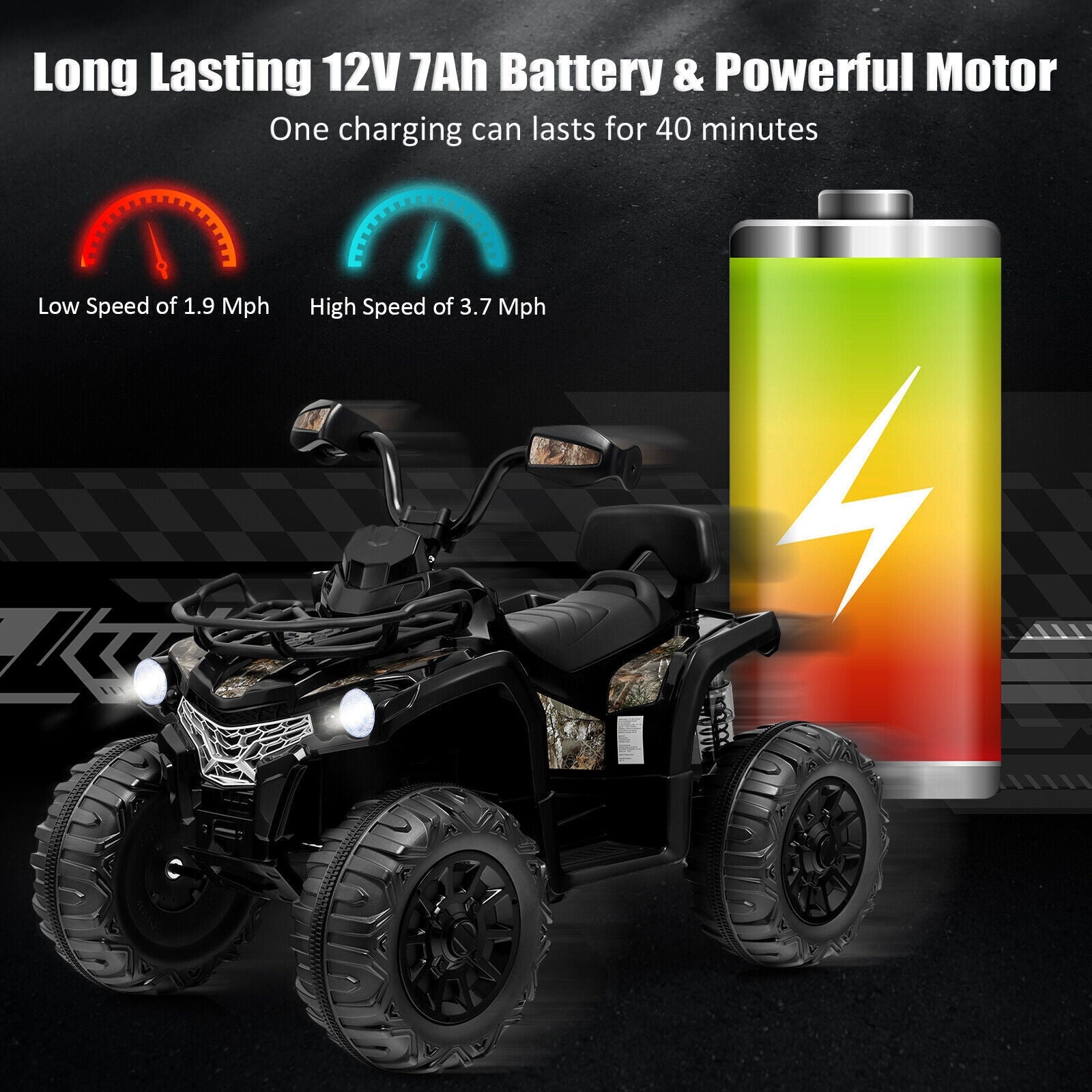 Electric Ride On ATV 4-Wheeler Quad Car Toy for Kids 3-8 Years Old with MP3 and 2-Speed Options