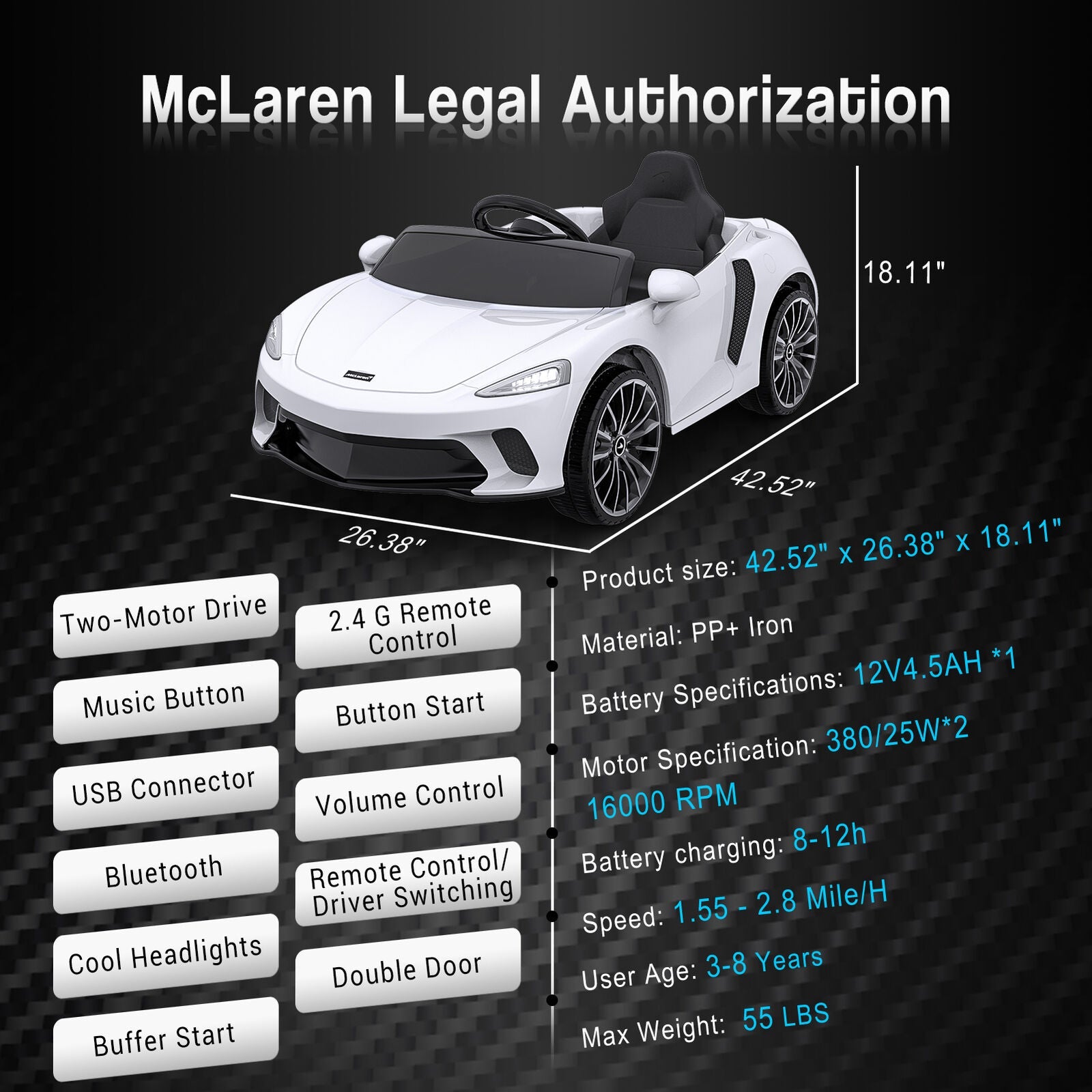Electric Ride-On Car for Kids with 2 Speeds and Parental Remote Control - Perfect Children's Gift