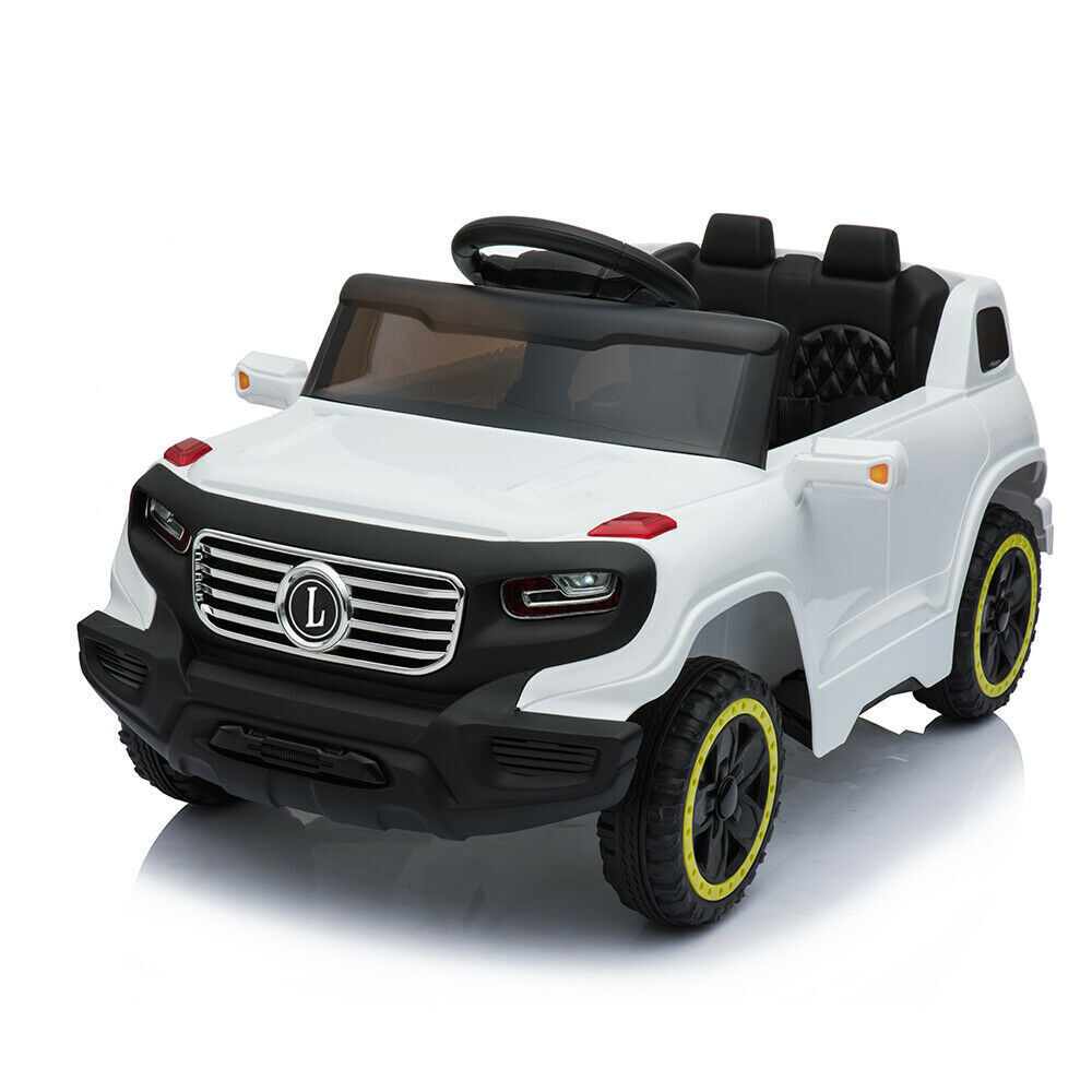 Electric Ride-On Car for Kids with 3 Speeds, Music Player, and Remote Control - White