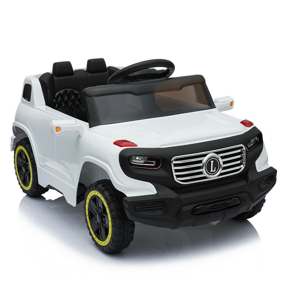 Electric Ride-On Car for Kids with 3 Speeds, Music Player, and Remote Control - White