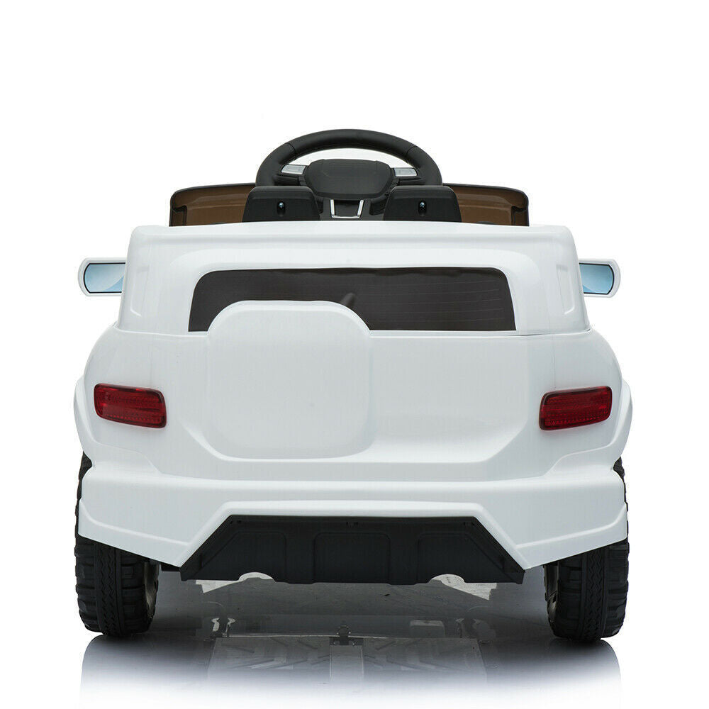 Electric Ride-On Car for Kids with 3 Speeds, Music Player, and Remote Control - White