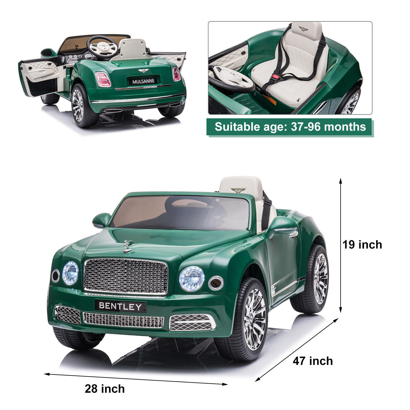 Electric Ride-On Car for Kids with LED Headlights and 2 Speed Options
