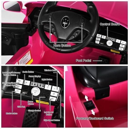 Electric Ride-On Car for Kids with Remote Control and LED Lights - Pink