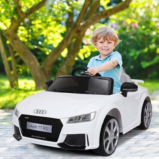 Electric Ride-On Car for Kids with Remote Control and Music - White