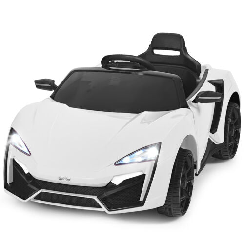 Electric Ride-On Car for Kids with Remote Control, Lights, Music, and Openable Doors - White
