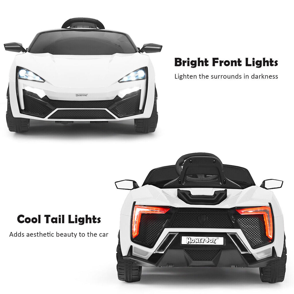 Electric Ride-On Car for Kids with Remote Control, Lights, Music, and Openable Doors - White
