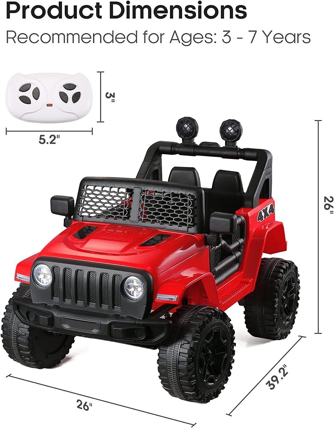 Electric Ride-On Car for Kids with MP3 Music, LED Lights, and Remote Control - 12V 7AH