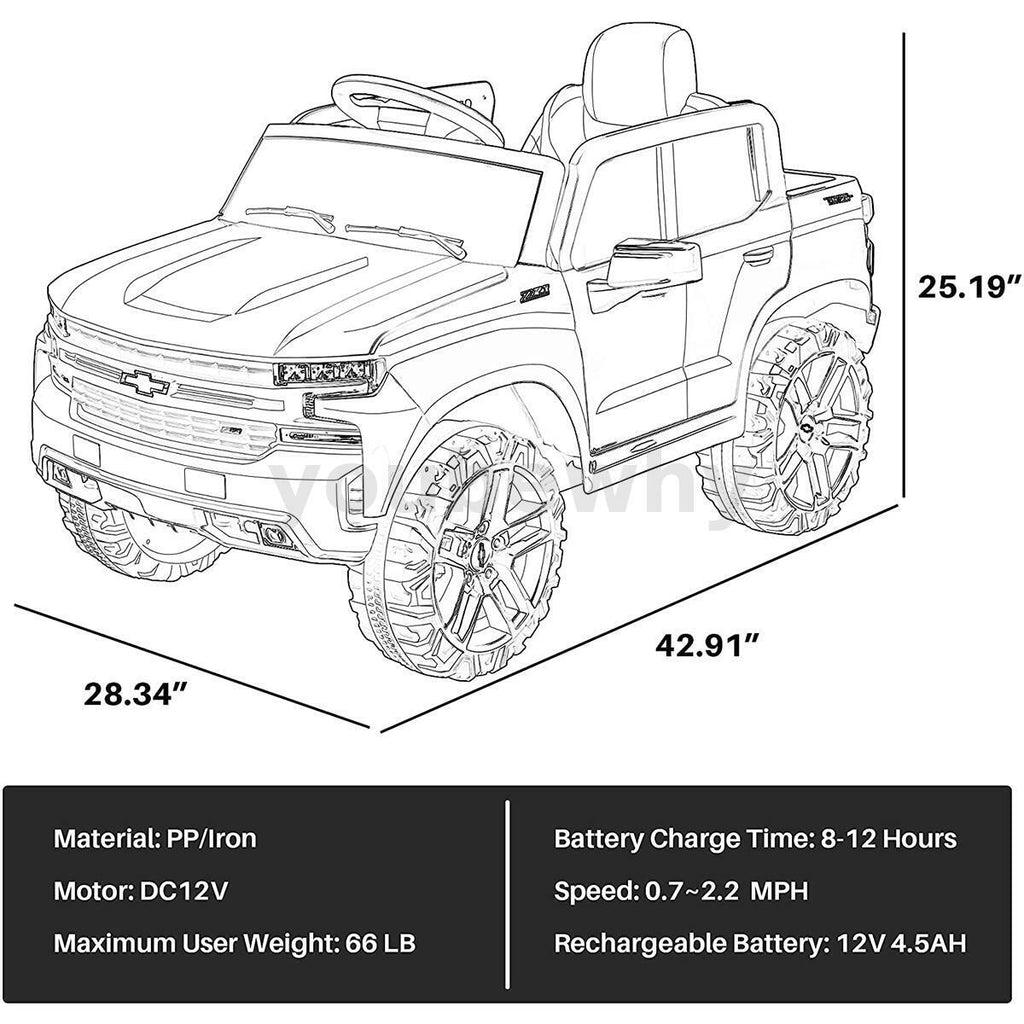 Electric Ride On Car Truck Toy with Remote Control, Music, and LED Lights - 12V Safety Power for Endless Fun!