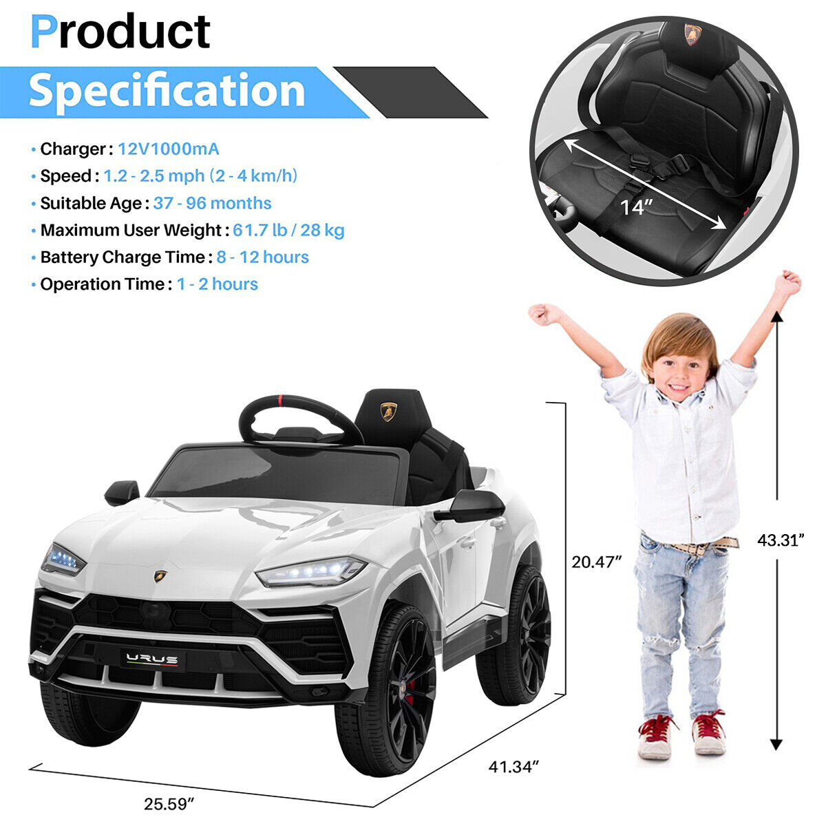 Electric Ride-On Car with Remote Control, MP3 Music, and Headlights - 12V Battery Powered