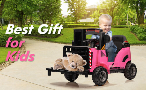 Electric Ride-On Construction Forklift with Remote Control and Built-In Music - 12V
