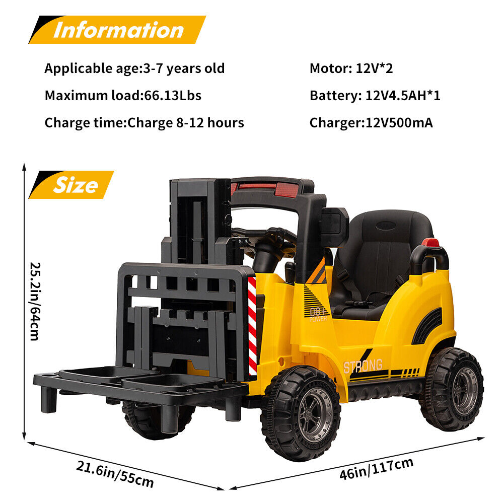 Electric Ride-On Construction Forklift with Remote Control and Built-In Music - 12V