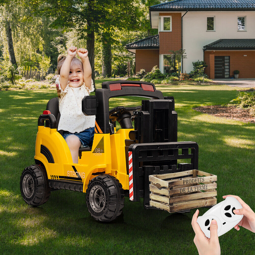Electric Ride-On Construction Forklift with Remote Control and Built-In Music - 12V