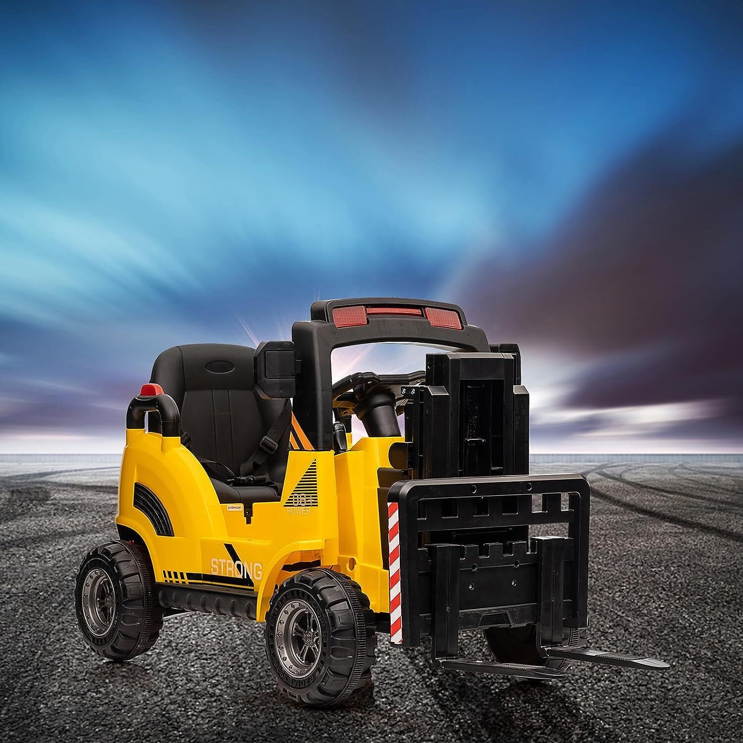 Electric Ride-On Construction Forklift with Remote Control and Built-In Music - 12V