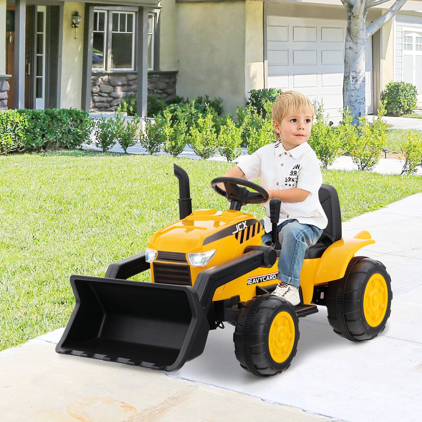 Electric Ride-On Excavator Digger with RC Control, Lights, and Music for Kids (12V)