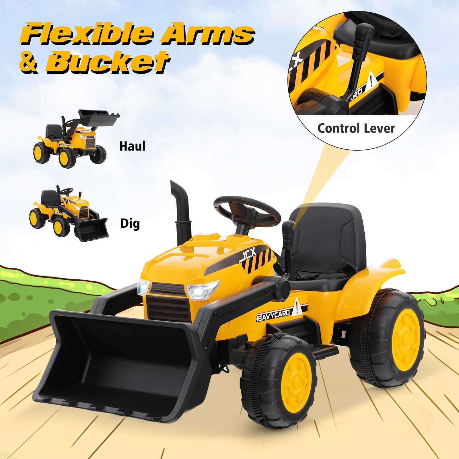 Electric Ride-On Excavator Digger with RC Control, Lights, and Music for Kids (12V)