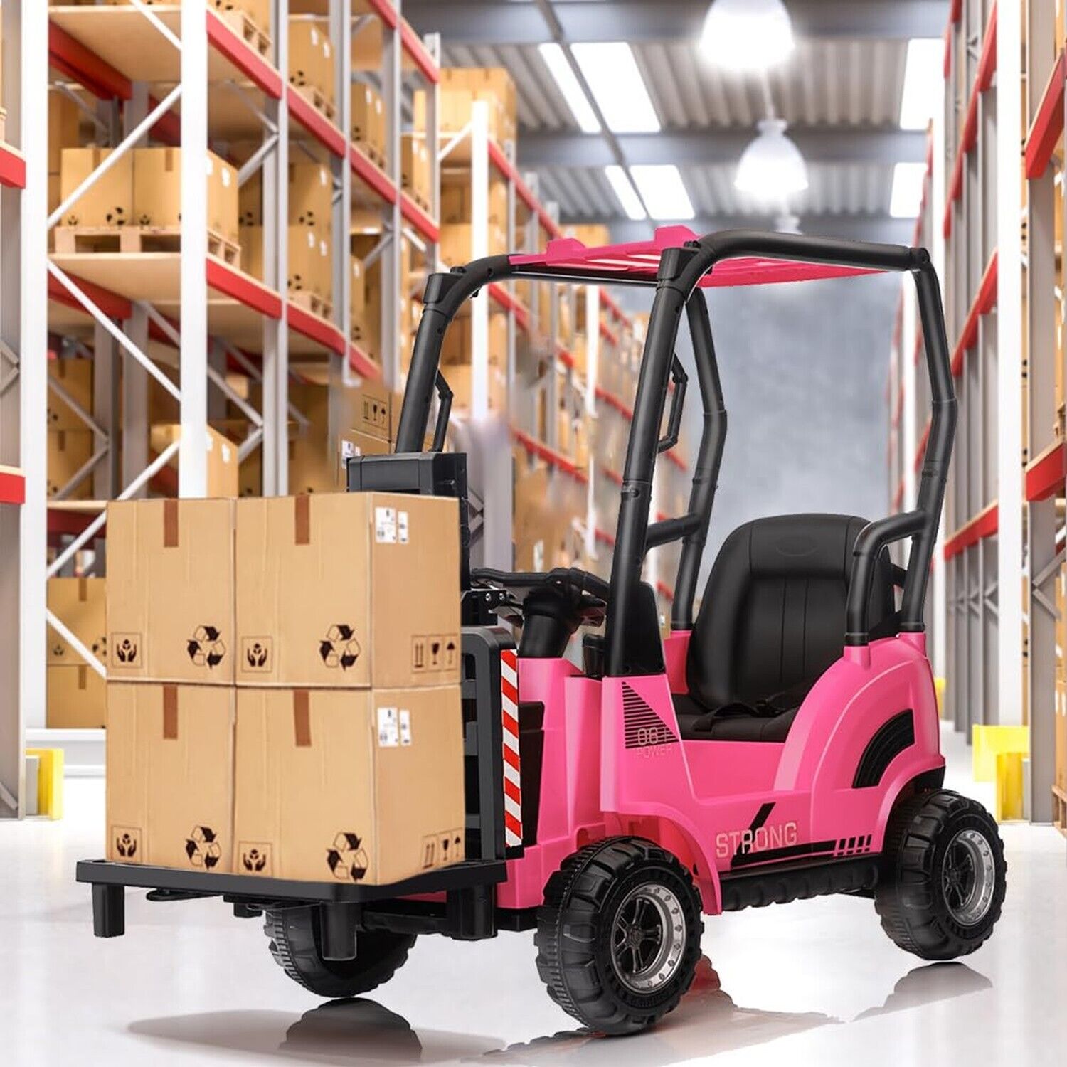 Electric Ride-On Forklift Car with Tent for Kids - Construction-Themed Fun!