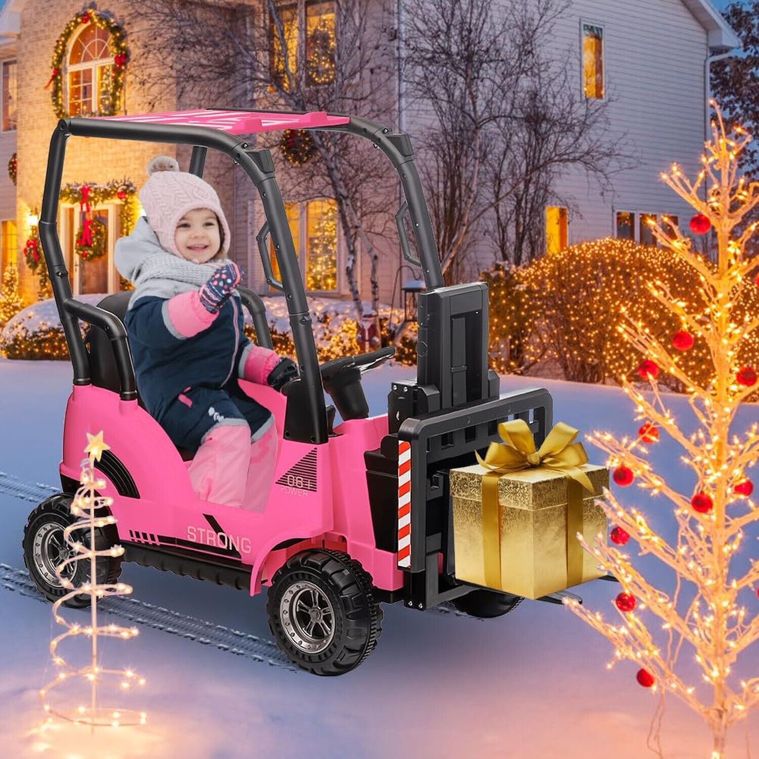 Electric Ride-On Forklift Car with Tent for Kids - Construction-Themed Fun!