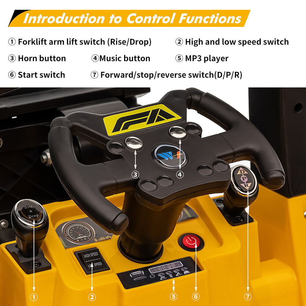 Electric Ride-On Forklift for Kids with Remote Control - 2 Speed Options for Boys and Girls