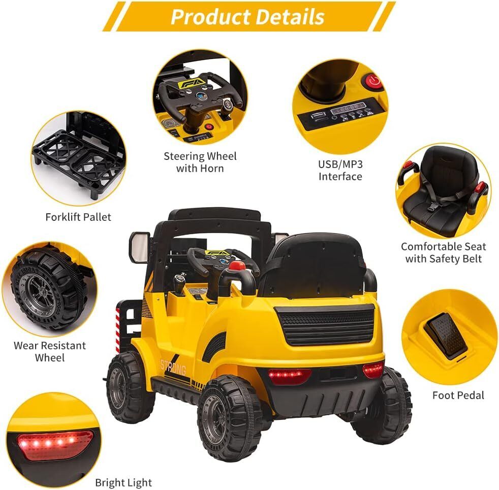 Electric Ride-On Forklift for Kids with Remote Control - 2 Speed Options for Boys and Girls