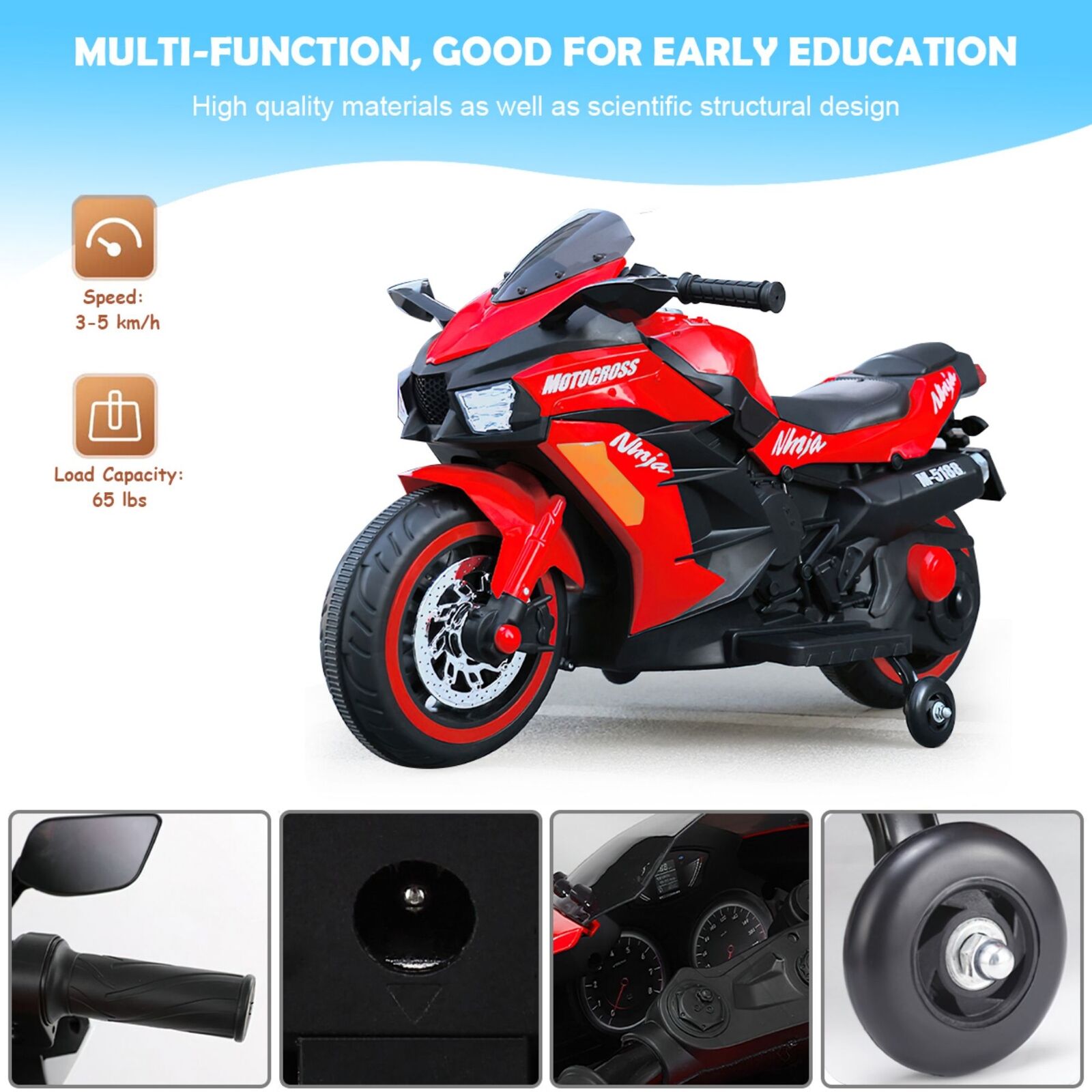 Electric Ride-On Motorbike for Kids - 12V Rechargeable 2-Wheel Car