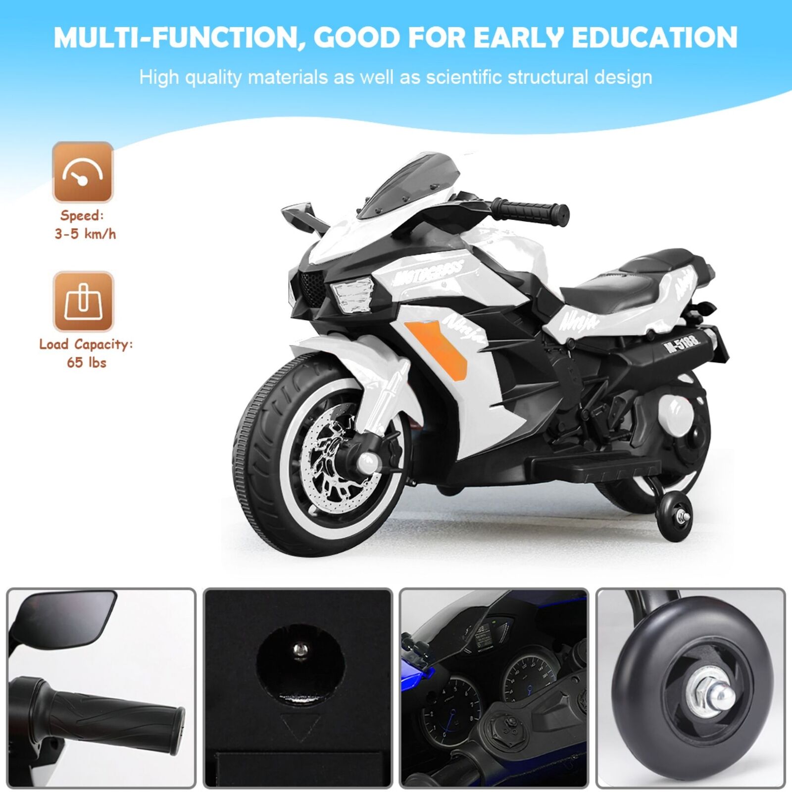 Electric Ride-On Motorbike for Kids - 12V Rechargeable 2-Wheel Car