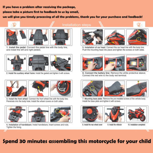 Electric Ride-On Motorcycle for Kids - 12V Rechargeable Battery, 2 Wheels
