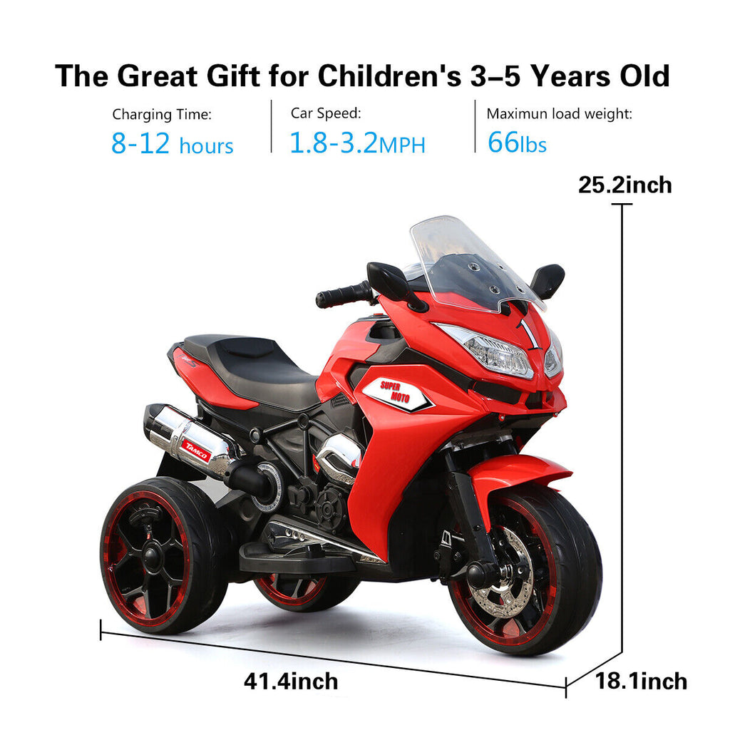 Electric Ride-On Motorcycle for Kids with LED Wheels, Music, and Screen - Red