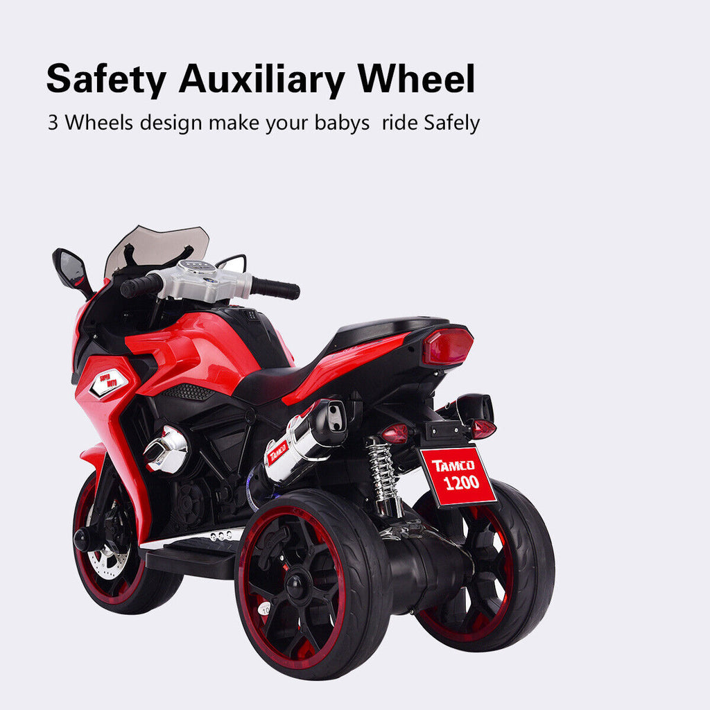 Electric Ride-On Motorcycle for Kids with LED Wheels, Music, and Screen - Red