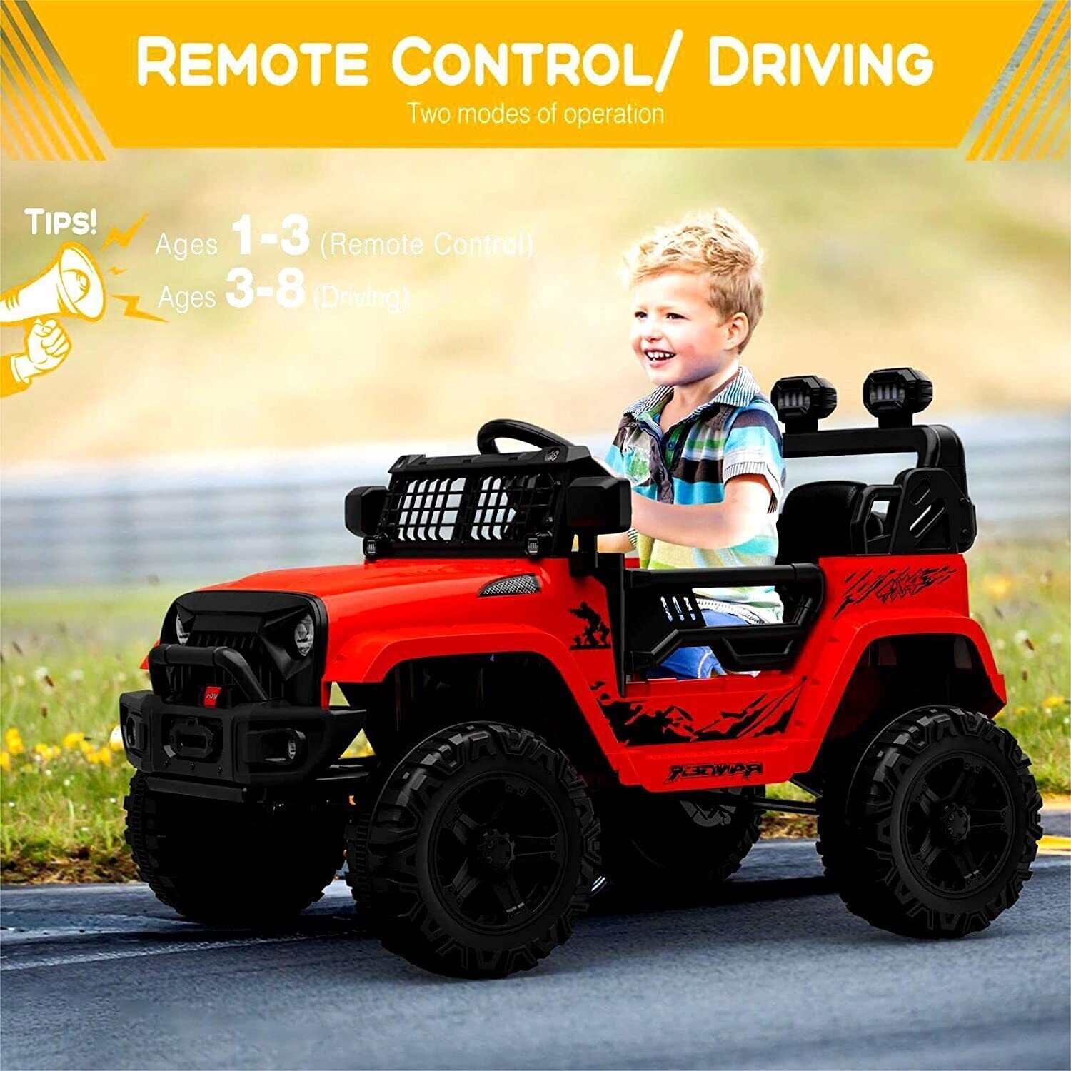 Electric Ride-On Toy Car for Kids with LED Lights, Bluetooth, and 2 Speeds - Red