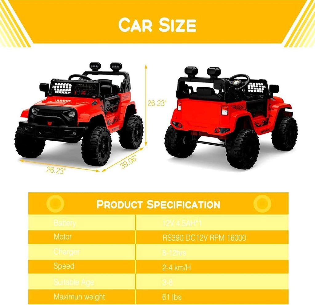 Electric Ride-On Toy Car for Kids with LED Lights, Bluetooth, and 2 Speeds - Red