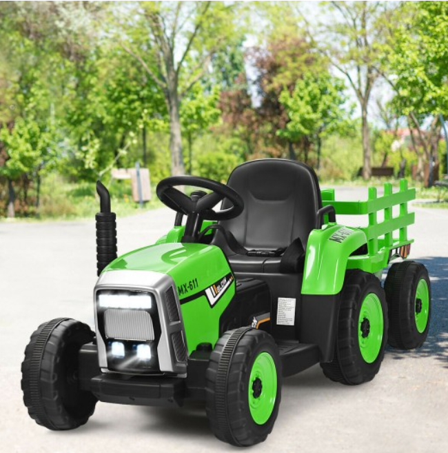 Electric Ride-On Tractor for Kids with Remote Control, Detachable Trailer, Lights, and MP3 Music