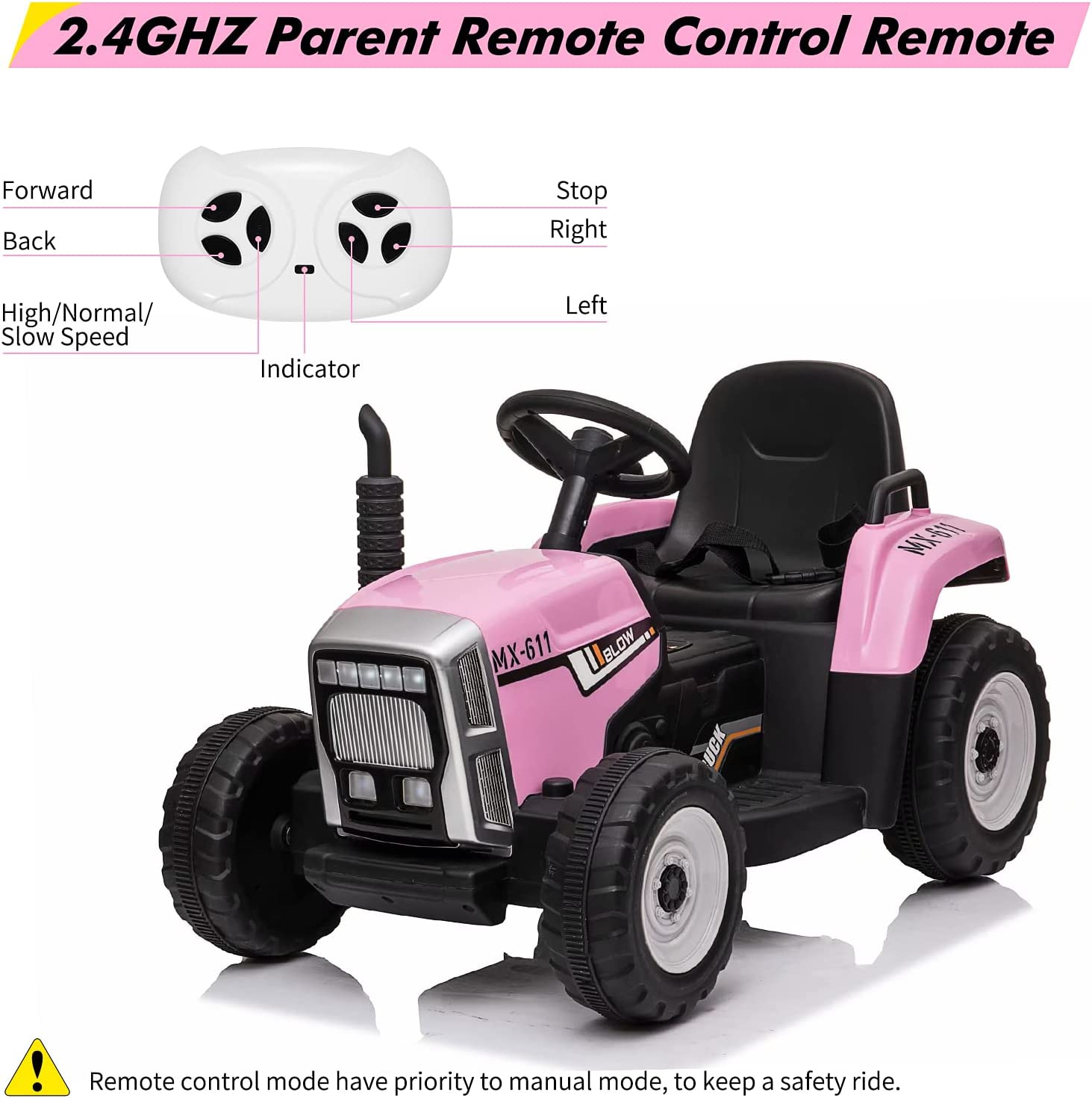 Electric Ride-On Tractor for Kids with Trailer and Parental Remote Control - Battery Powered Toddler Toy