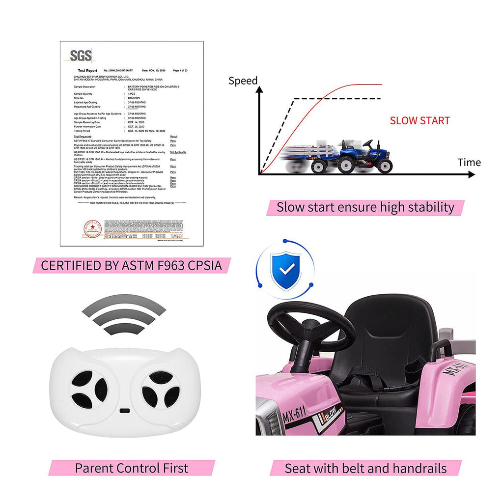 Electric Ride-On Tractor Trailer Toy for Kids with Remote Control and MP3 Player - 12V 35W