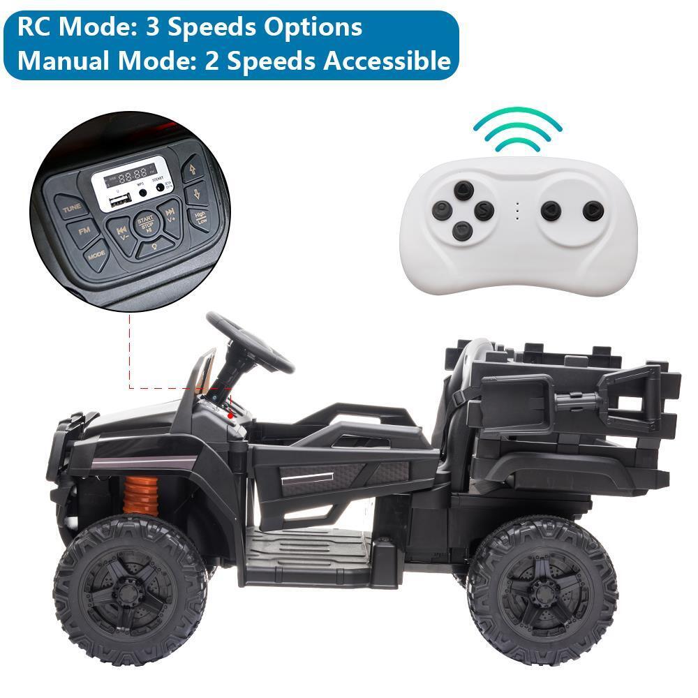 Electric Ride-On Tractor Truck with Music and Remote Control for Kids, Black