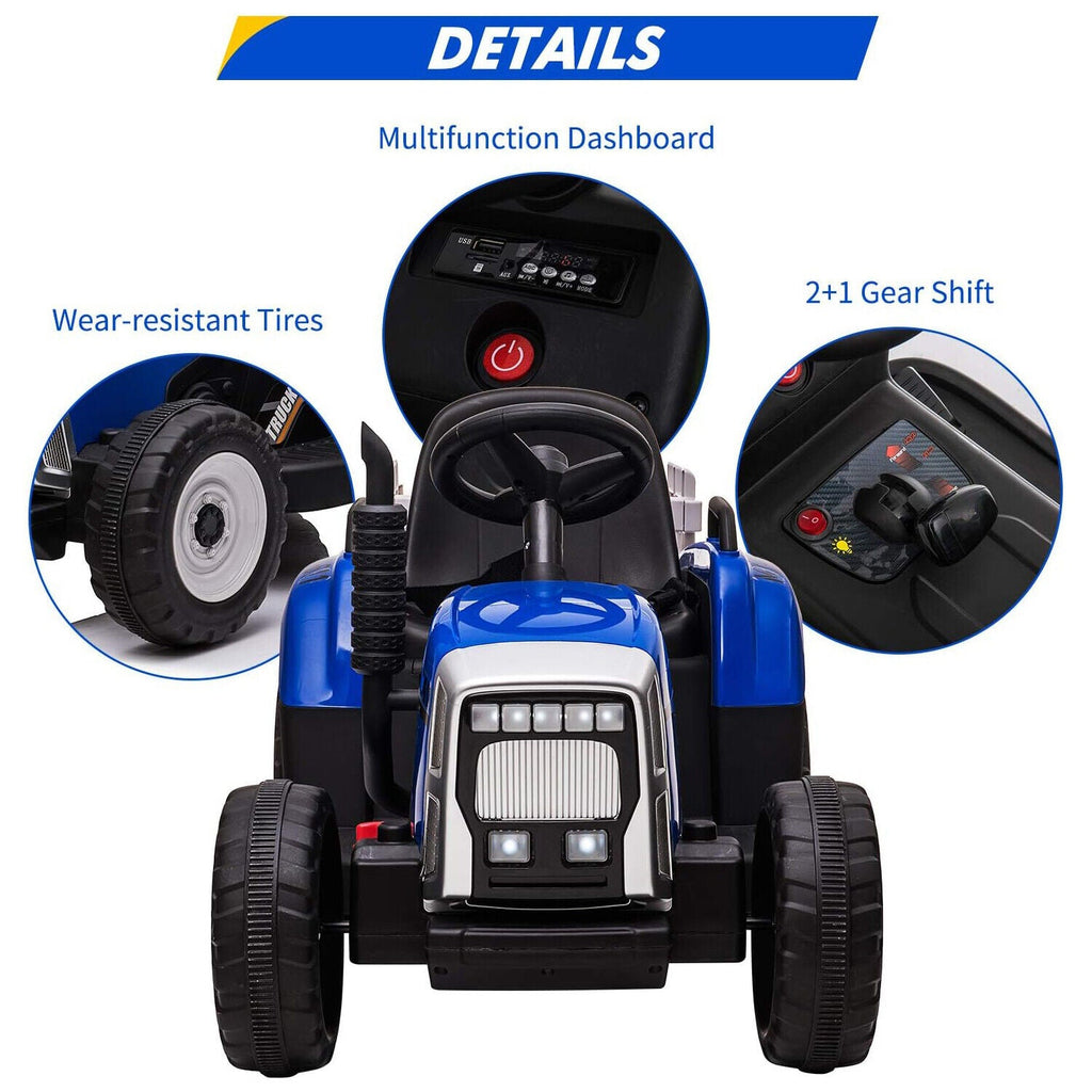 12V Electric Tractor Trailer Toy with MP3 Player for Kids - Battery Powered Ride-On Fun!
