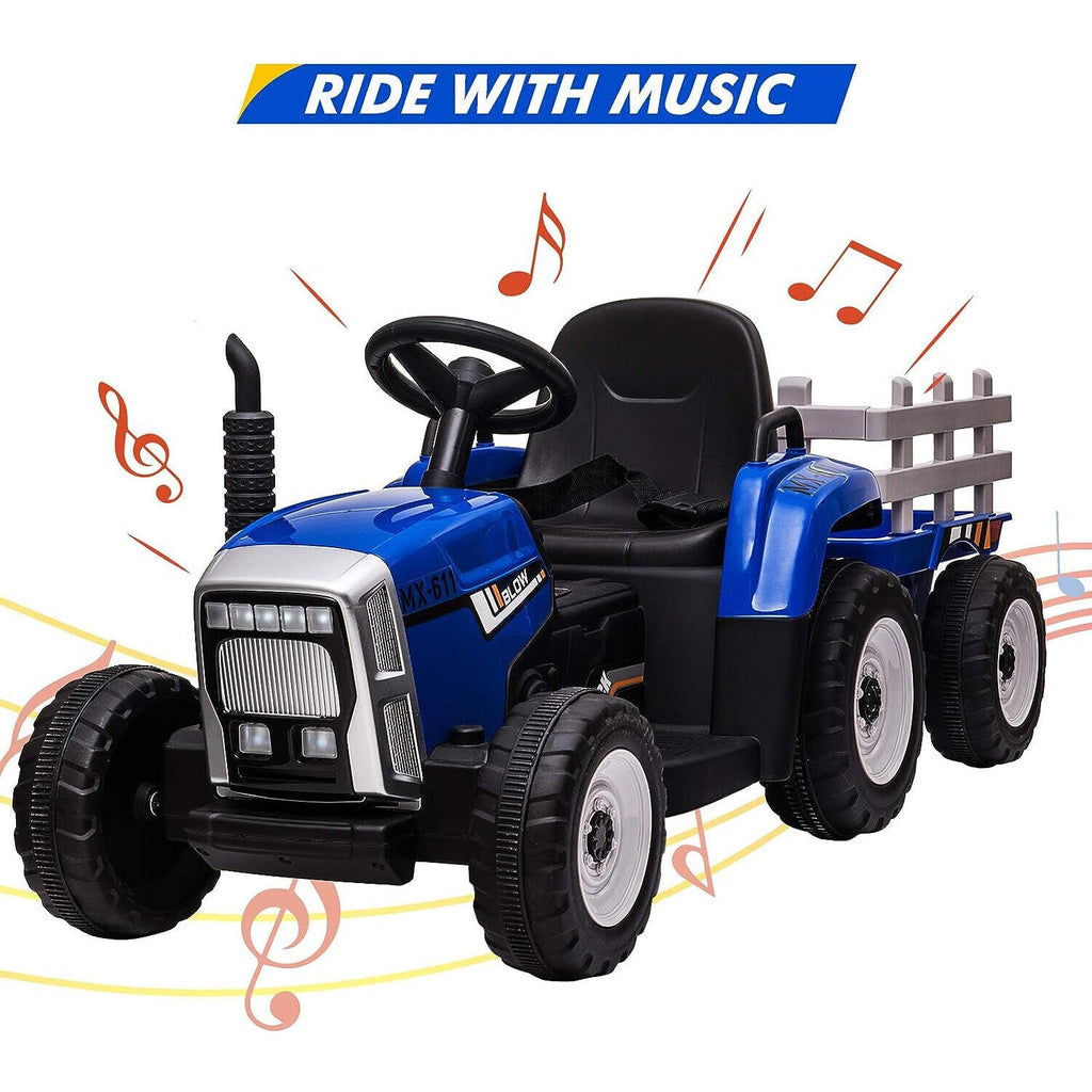 12V Electric Tractor Trailer Toy with MP3 Player for Kids - Battery Powered Ride-On Fun!