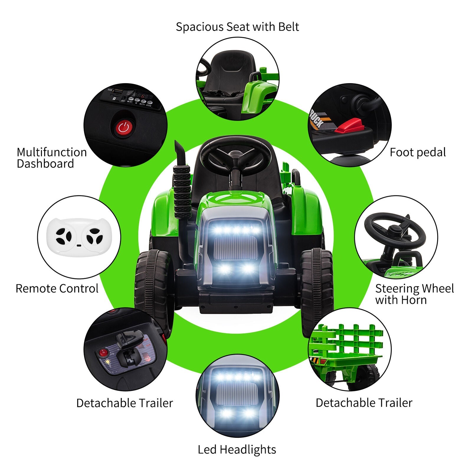 Electric Ride-On Tractor with Trailer and MP3 Player for Kids - 12V Battery-Powered Vehicle