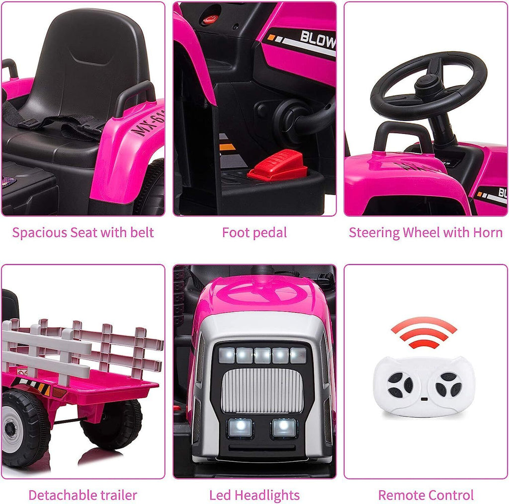 Electric Ride-On Tractor with Trailer and Music for Kids - 12V Battery-Powered Vehicle Toy