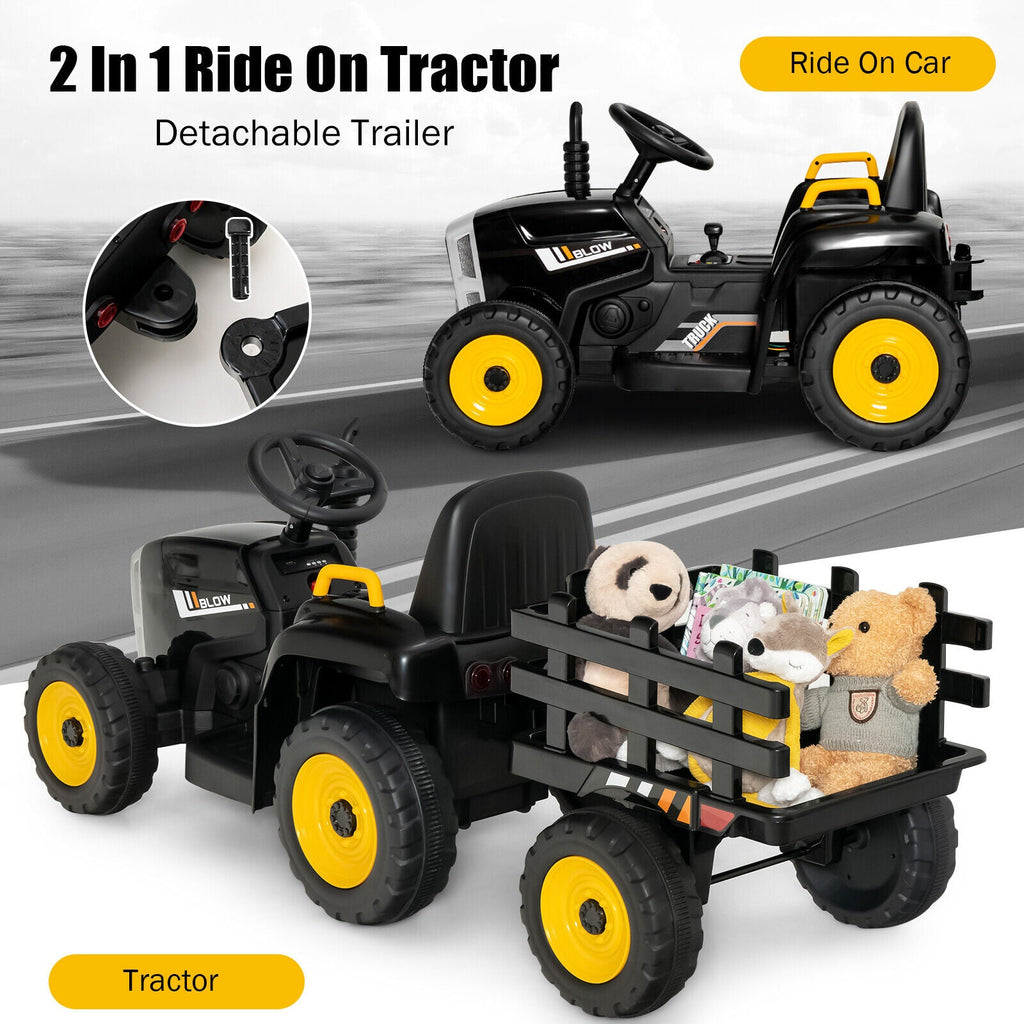 Electric Ride-On Tractor with Trailer and Remote Control - Black