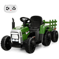 Electric Ride-On Tractor with Trailer and Remote Control - Dark Green with Lights