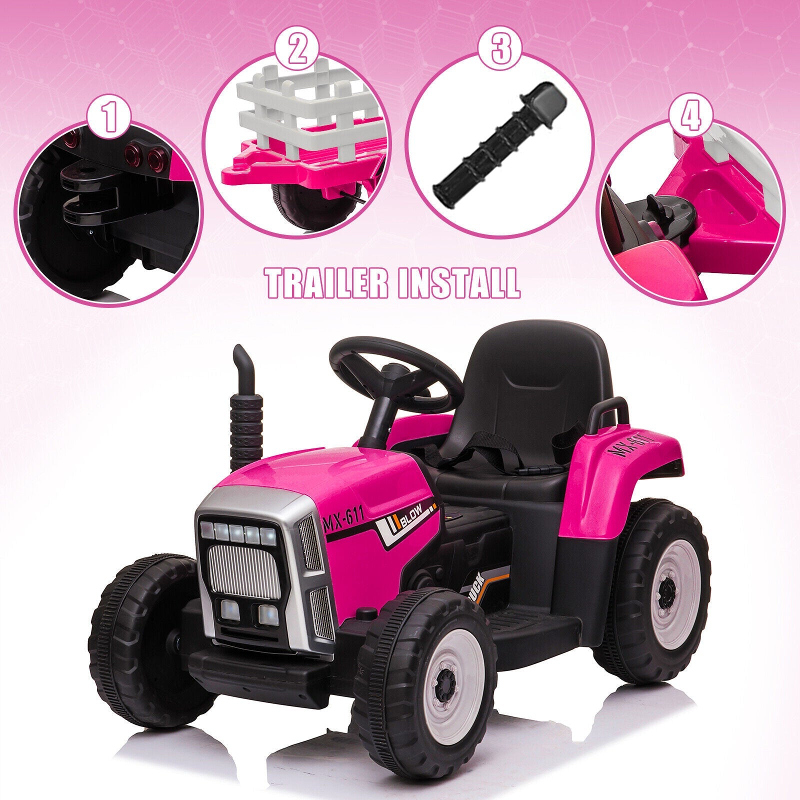 Electric Ride-On Tractor with Trailer and Remote Control for Kids (12V)