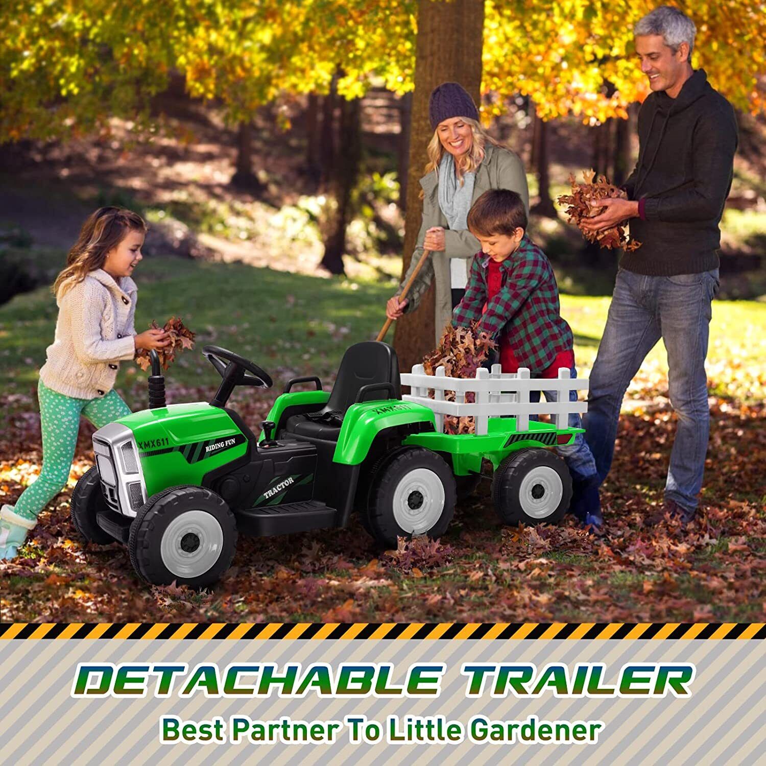 Electric Ride-On Tractor with Trailer and Remote Control for Kids - 12V Vehicle Toy