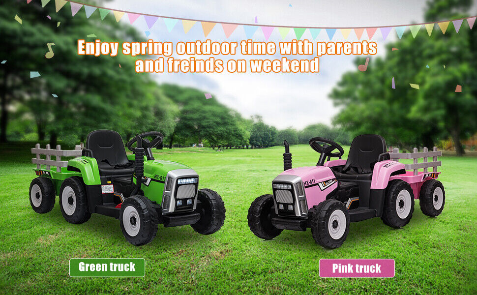 Electric Ride-On Tractor with Trailer and Remote Control for Kids - 12V Vehicle Toy